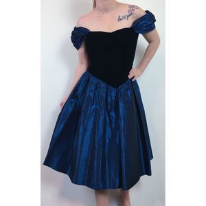 Loralie 80s Vintage Prom Dress Velvet Taffeta